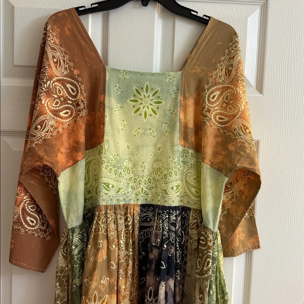 Boho Patchwork Maxi Dress in Rust & Sage Green - Picture 2 of 6